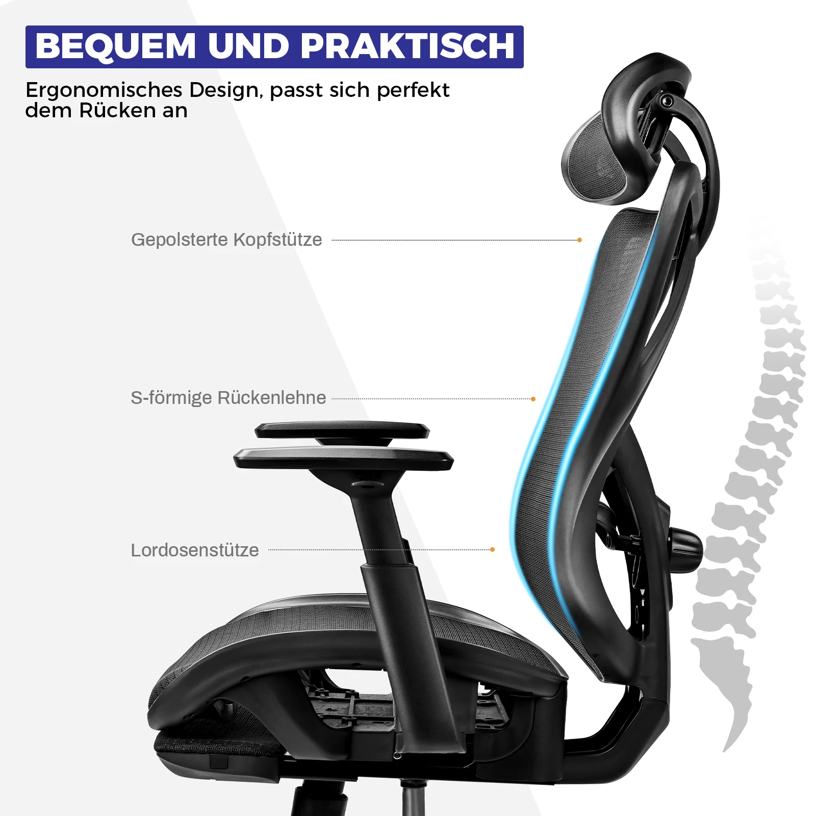 BASETBL Office Chair Ergonomic Computer Gaming PC Chair With Retractable Footrest Adjustable Headrest Recliner Mesh Breathable