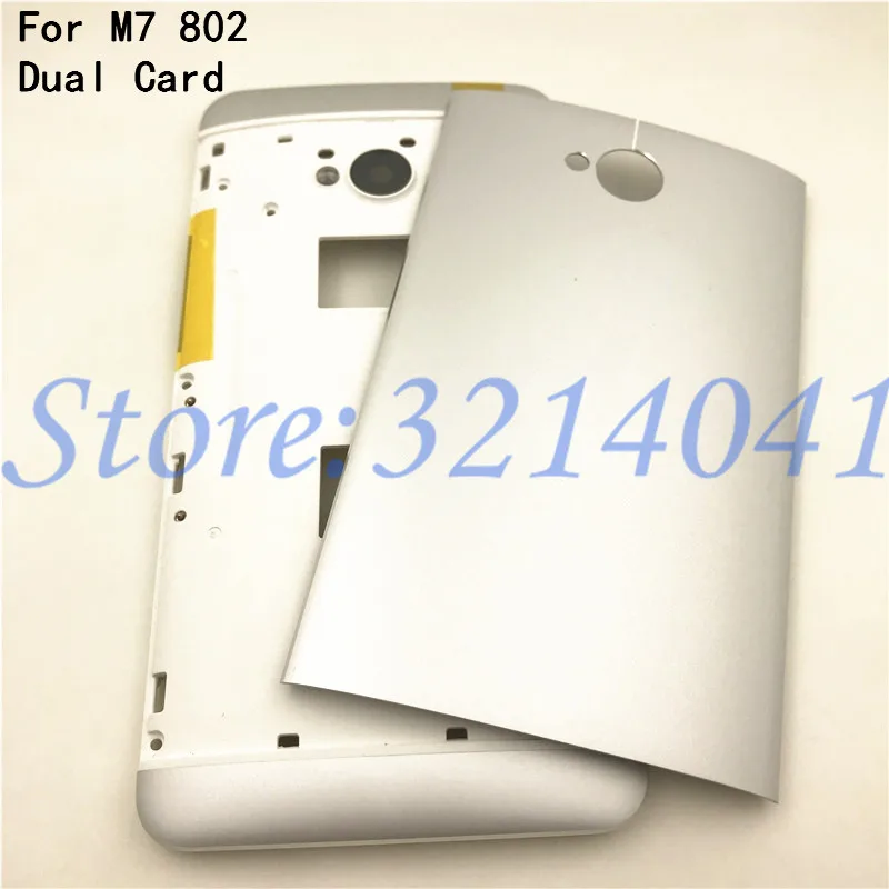 

For HTC M7 802 New Dual Card Middle Frame Battery Door Back Cover Housing Case With Camera Lens+Power Volume Buttons