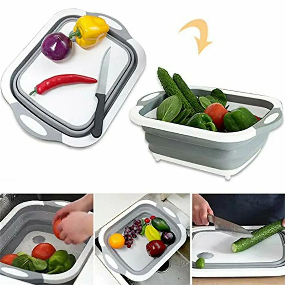 

Multi-function 3 In 1 Folding Cutting Board Kitchen Foldable Drain Basket Chopping Blocks Washing Basket Kitchen Organizer