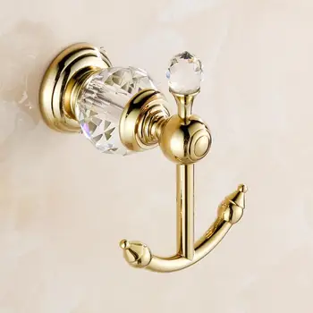 

Robe Hooks Gold Hook on the wall Crystal Brass Gold Robe Hook Bathroom Hangings Towel Rack European Style Clothes Hook