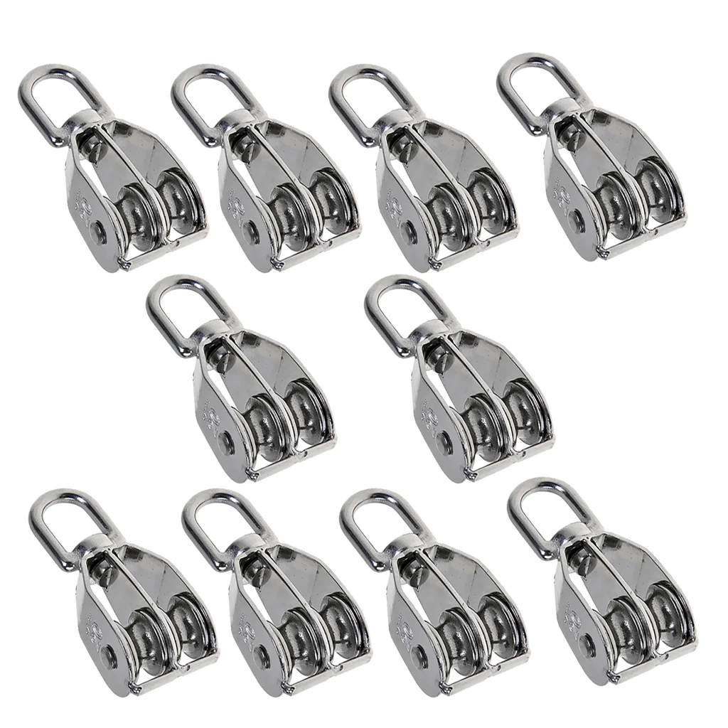 10x M20 Stainless Steel Double Sheave Swivel Eye Rope Pulley Block Wheels