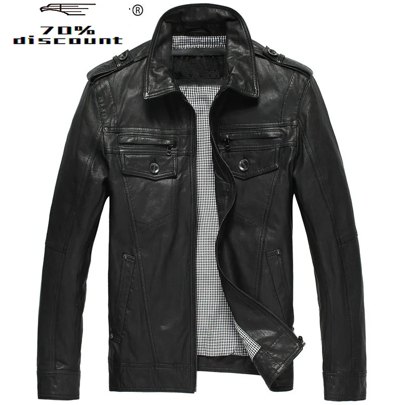 

Men's Real Sheepskin Leather Jacket Motorcycle Genuine Leather Jacket Men Vintage Veste Cuir Homme DK056 KJ2224