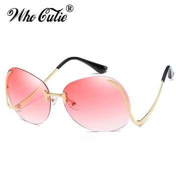 

WHO CUTIE 2018 Women Oversized Sunglasses Big Frame Vintage Retro Futuristic pilot Sun Glasses Shades Brand Designer OM107