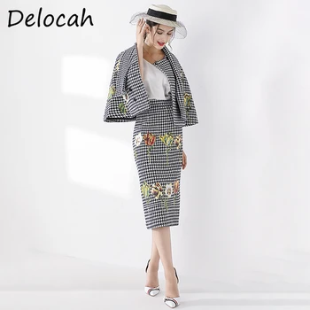 

Delocah Women Autumn Fashion Runway 2 Pieces Set Double Breasted Short Coats + High Waist A-Line Skirts Two Pieces Suits 2020
