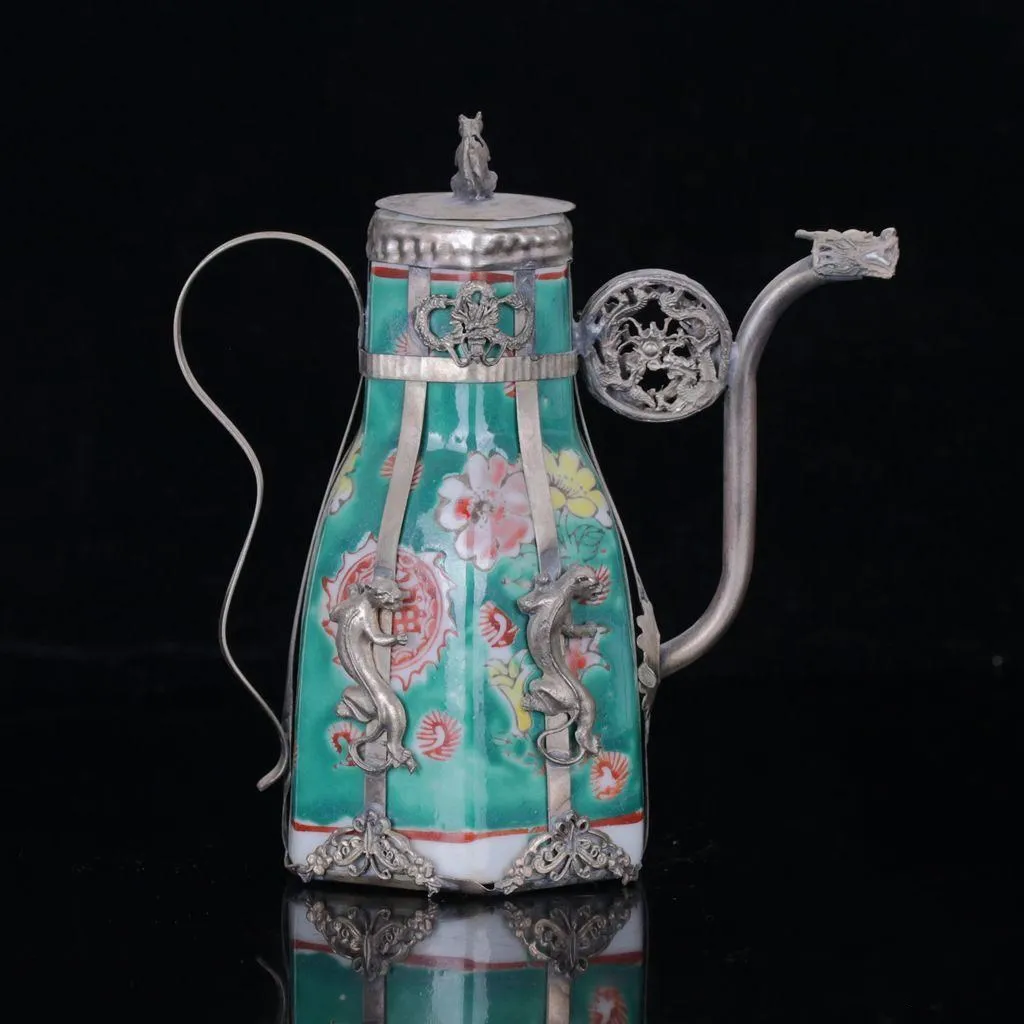 Коллекция цвет фарфор Броня Дракон тибетское серебро ручной работы Poeny Teapotg украшение дома