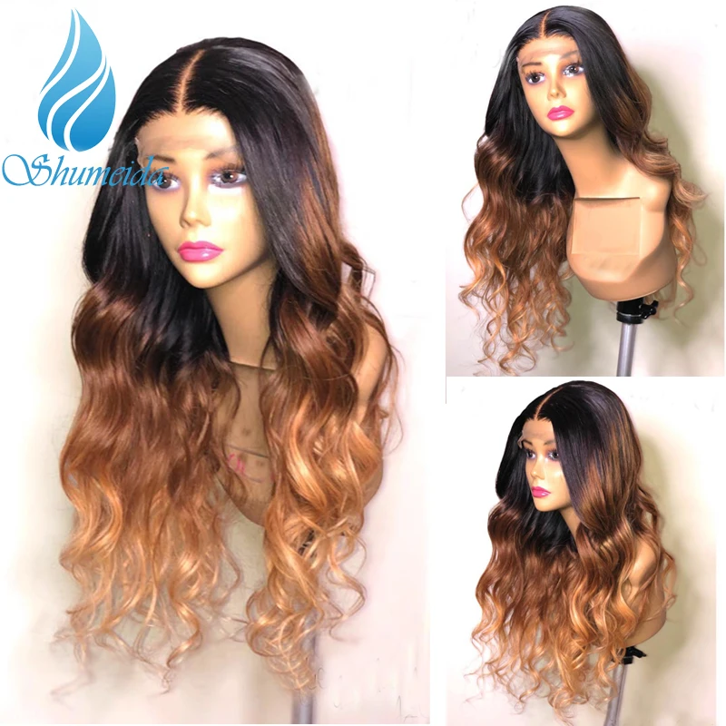 13*6 Омбре коричневый цвет парик шнурка спереди для черных женщин бразильские волосы remy тела волна парик бесклеевые человеческие волосы парики с волосами младенца