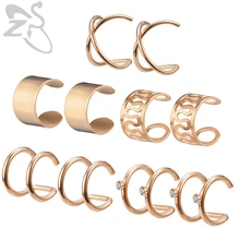 ZS, 5 пара/лот, серьги-Клипсы из розового золота, Черное золото, нержавеющая сталь, серьги-манжеты для женщин и мужчин, ювелирные изделия для пирсинга без отверстий