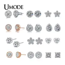 UMODE, Модные CZ Кристальные круглые серьги-гвоздики в форме сердца для женщин, цветок, звезда, белое золото, цвет, для свадьбы, помолвки, ювелирные изделия для девушек, AUE0012