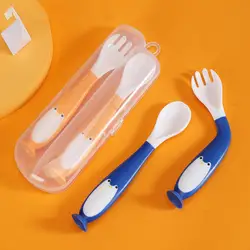 1 Set Spoon Fork Bendable Eat Training PP Delicate Texture Infant Tableware for Kids