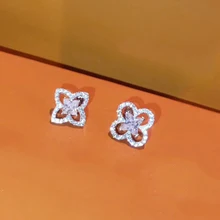 Брендовые ювелирные изделия из чистого 925 пробы серебра для женщин, висячие серьги, цветочные серьги, клевер удачи, дизайнерские серьги на свадебную вечеринку