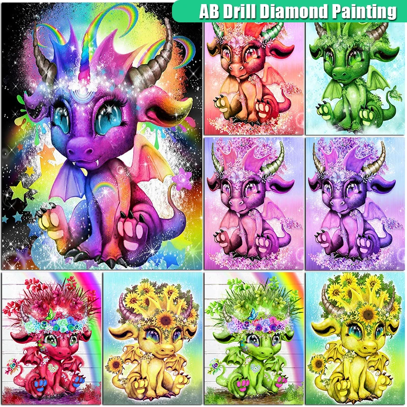 5D Diy AB Diamond Painting Baby Dragon Multicolor Diamont Embroidery Aniamls Full Square/Round Mosaic Pictures Home Decoration