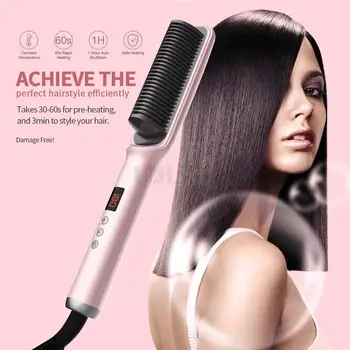 

hot hair straightening brush professional hair iron 2 in 1 hair comb Brush straightener brush smoothing Hair styler dropshipping