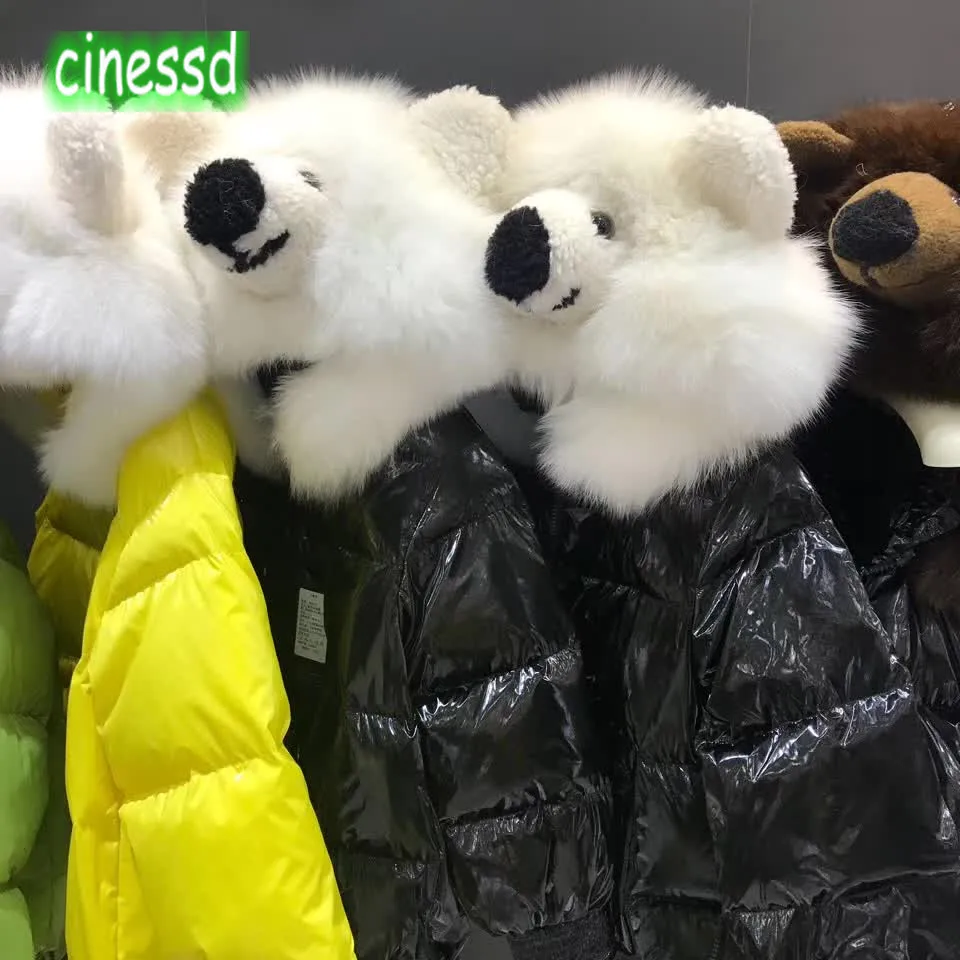 Cinessd/Высококачественный аутентичный пуховик для родителей и детей пуховик с лисьим мехом и головой медведя зимняя теплая женская одежда