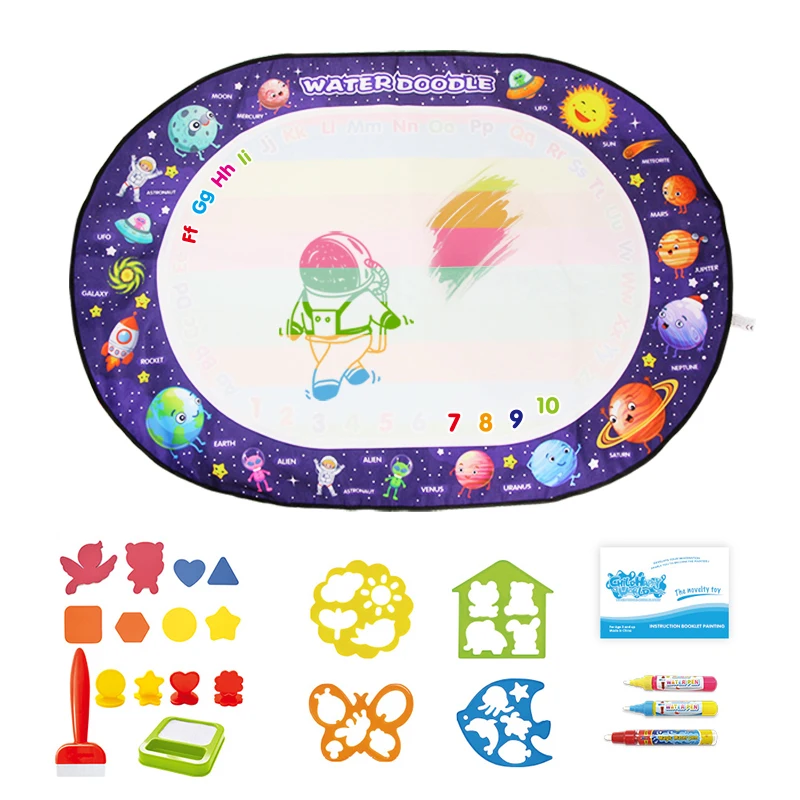 100x70cm placa mágica de desenho & 3 canetas de rabisco de água & 1 conjunto de pintura para coloração, brinquedos educativos tapete de desenho para crianças