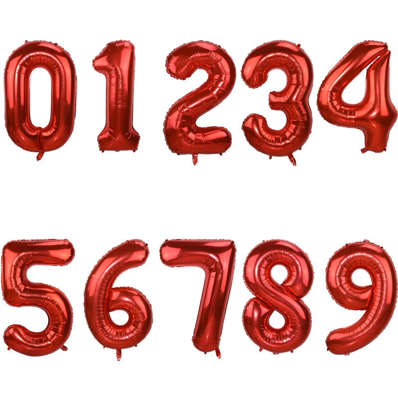 red 40 дюймов, цветной шар с цифрами, фольга, рисунок, гелиевый баллон, воздушный шар для свадьбы, дня рождения, вечеринки, декорации, принадлежности для детского душа, Globos - Цвет: red