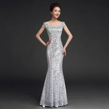 

Lady Elegant Large Size Mermaid Evening Party Dress Sexy Long Off Shoulder Sequins Bling Cheongsam Qipao Novelty Robe De Soiree