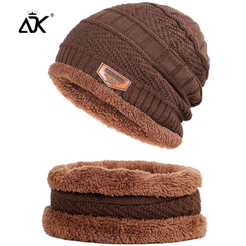 

Knitted Hats Winter Neckerchief Beanie Set Thick Fluffy Gorros Warm Outdoor Logo Bonnet Men's Hats Stretchy Casual Hats Scarf