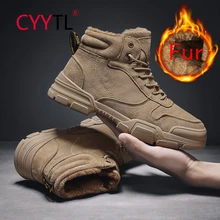 

CYYTL Winter Men's Fur Lined Short Boots Outdoor Hiking Keep Warm Snow Shoes Non Slip Casual Male Combat Tooling Work Booties