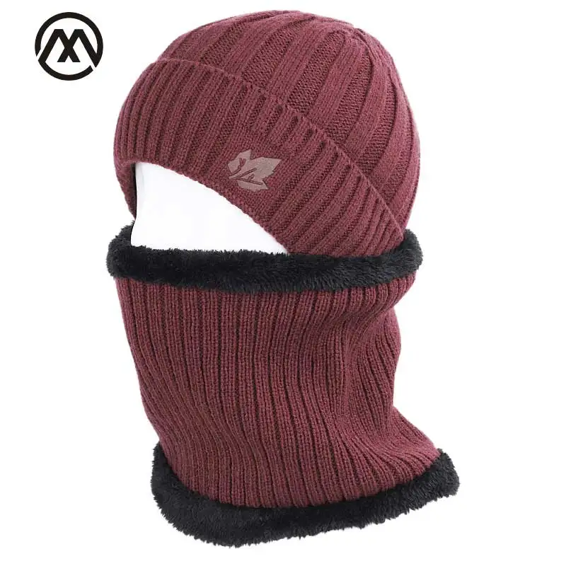 

2019 Maple Leaf Winter Hat Men's Scarf Set Men and Women Winter Warm Cotton Hat Scarf 2 Piece Plus Velvet Thicken Hat Men's Peas
