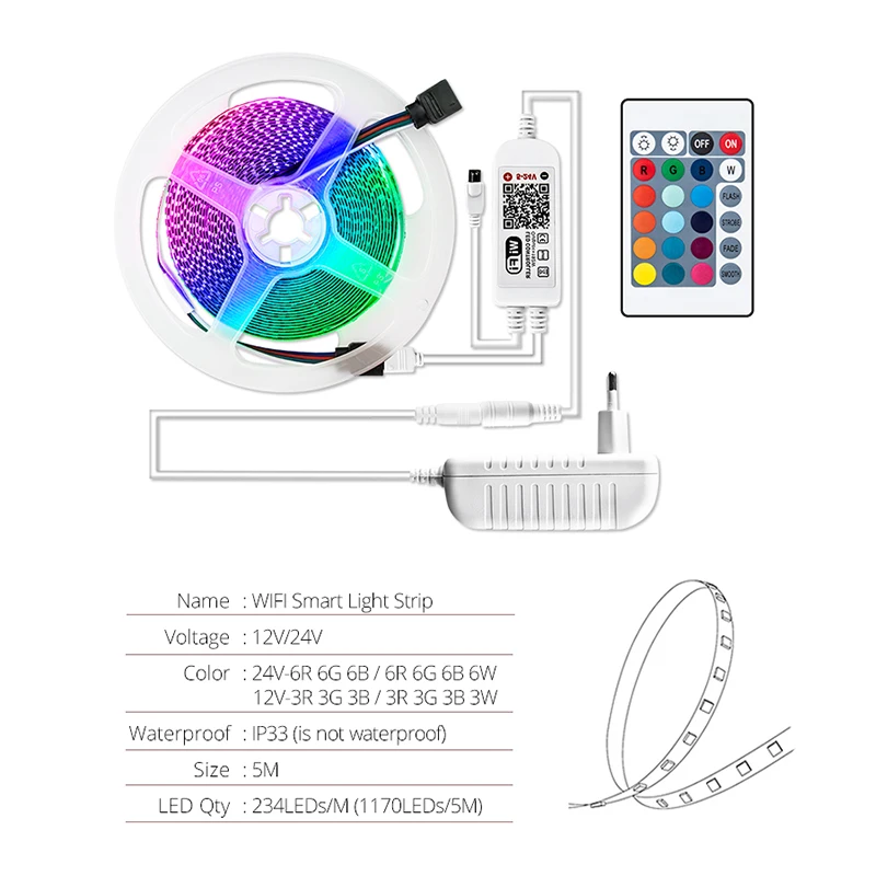 EeeToo WI-FI умный светильник RGB светодиодный ночной Светильник Диодная лента светодиодный RGB Гибкая полоса лампа ИК WI-FI контроллер DC12V ночной Светильник