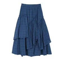 2021 Women's autumn high waist show thin cover hip A word JK student dress loose plaid