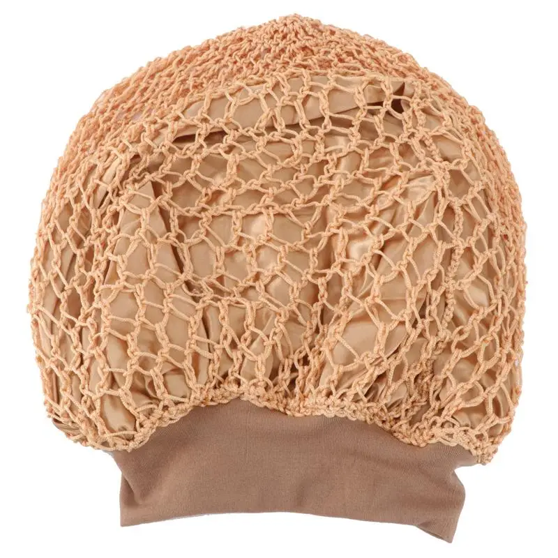 1pc Double Tinted Hair Net Cap Elastic Wide Side Knitted Band Night Sleep Long Care Head Cover Random Color | Красота и здоровье