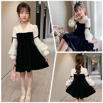 

Girls' little fragrant wind velvet dress 2020 new autumn clothes girls middle and big children net celebrity fashion trend princ