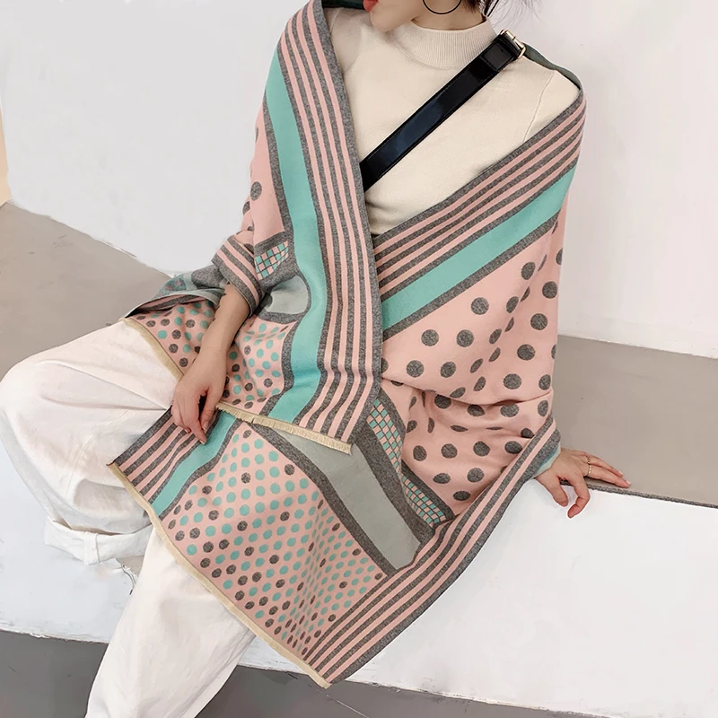 

Korean Style Fashion Dot Print Scarves Women Cashmere Winter Scarf 2019 Autumn Winter Shawls Wraps Thick Warm Blanket Pashmina