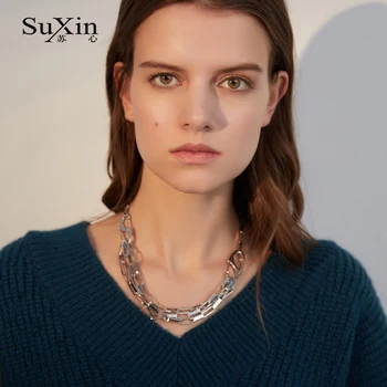 

SuXin 2020 new temperament exaggeration necklace female long section retro multi-layer heavy metal necklace jewelry gift