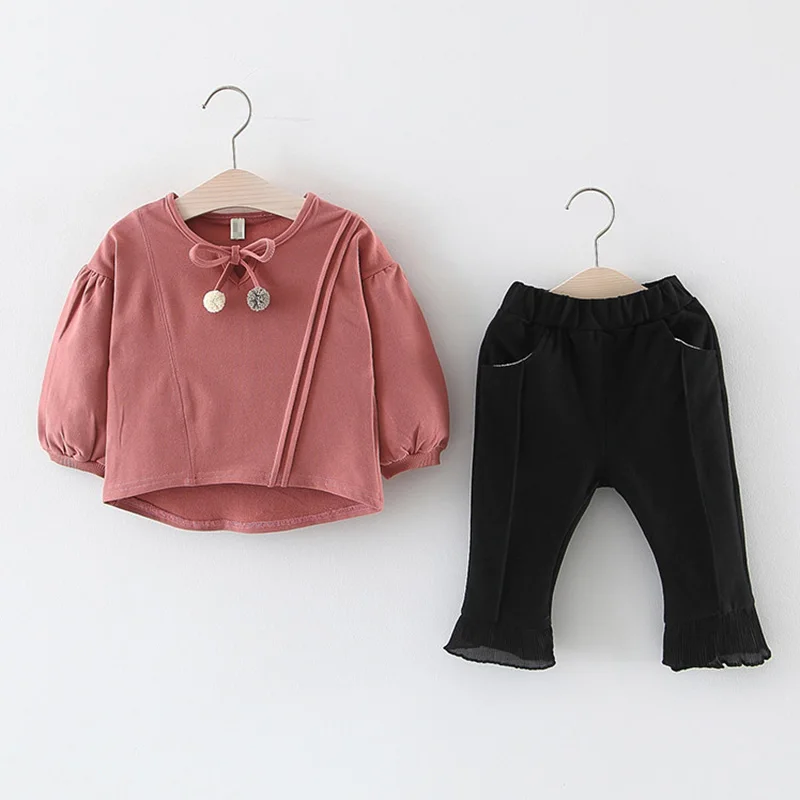 

Autumn Baby Girl Long Sleeve Solid Print Sweatshirt Tops+Pants Trouser Costume Set Children Clothes
