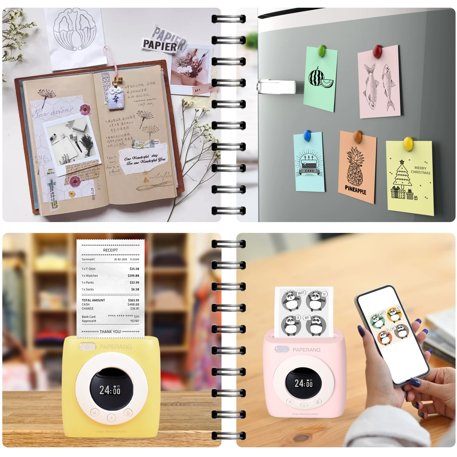 mini printer peripage PAPERANG P2S Pocket Printer 300dpi BT Wireless Thermal Printer Portable Mobile Mini Printer Label Sticker with Clock Function small travel printer