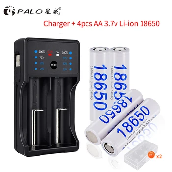 

Palo 2Pcs/4Pcs 18650 3.7v li-ion 3200mAh Rechargeable Batteries + Smart Led Charger for AA AAA 18650 14500 16350 Led Flashlight