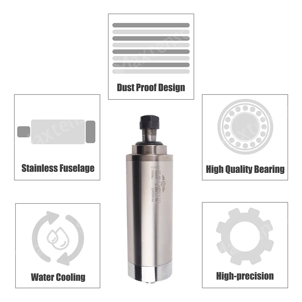 MAXTENSO 2.2KW Water Cooling Spindle motor 80MM 220V 380V ER20 24000RPM with 4/3 bearings for Milling Machine GDZ80-2.2B