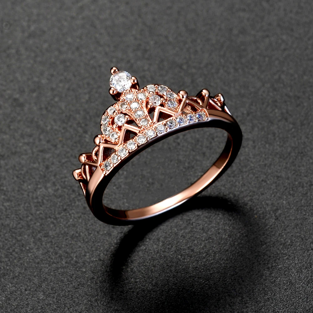 

New Crown Micro-inlay Korean Women Rings Personality Hollow Crown Rose Gold Couple Ring For Men Jewelry Gifts Accessories
