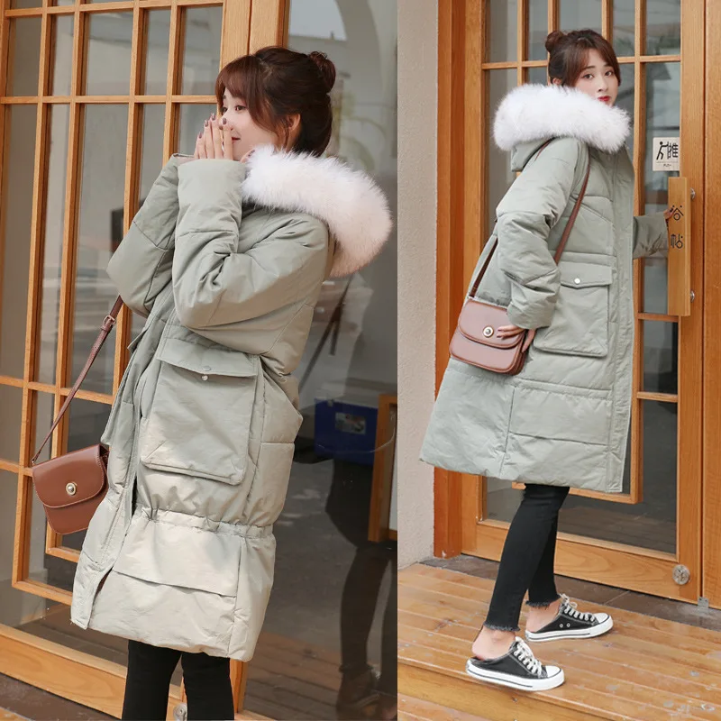 

Dongdaemun New Style down Jacket Women's Mid-length Large Fur Collar Mermaid Parka Thick Cotton Coat