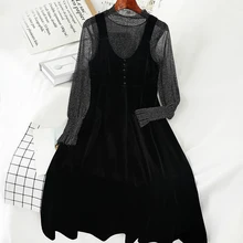 Осенняя и зимняя яркая шелковая тонкая приталенная рубашка, Золотая Бархатная жилетка средней длины, юбка из двух частей