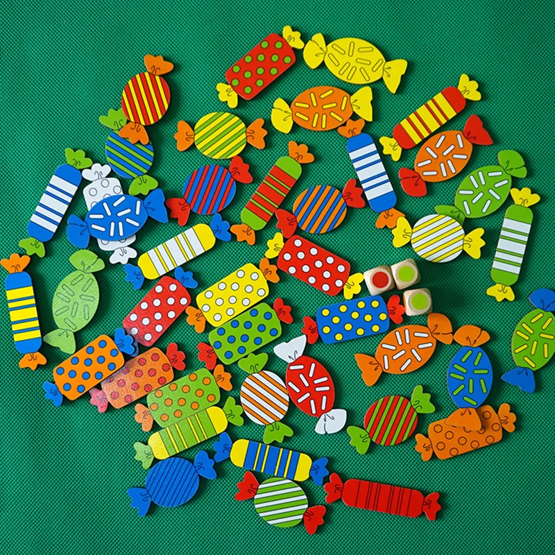 Montessori Sensory Toys Children Board Game Wooden Candy Dice Colors Matching Game Memory Training Educational Toys For Children 3