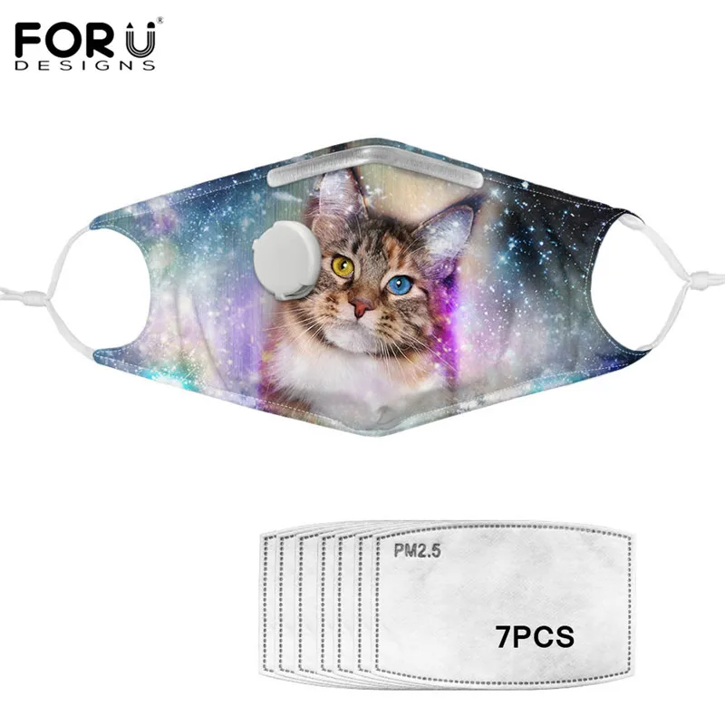 

FORUDESIGNS Cute Cats Dogs Wolf Design Women Valve Half Mouth Face Cover Washable Reusable Respiratory Masks With 7 Filters