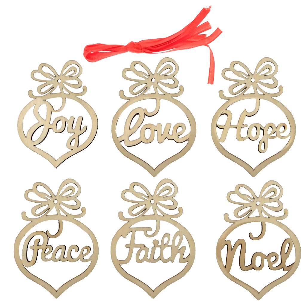 Set of 6Pcs Wooden MDF Faith Noel Hope Love Joy Tags Christmas Decoration