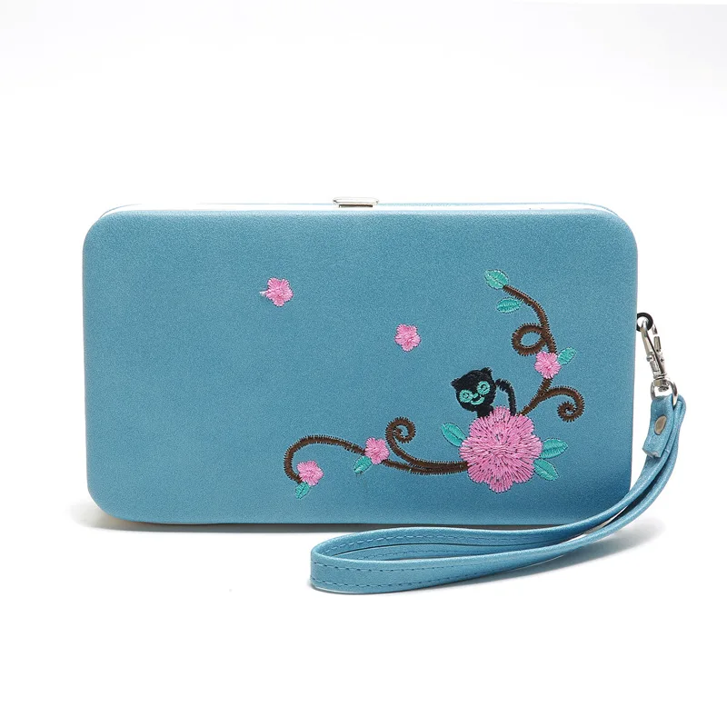 

PU Leather Floral Embroidered Women Long Wallet Coin Purse Pouch Phone Bag Bolso Bolsa Carteira Feminina Box Package for Girls