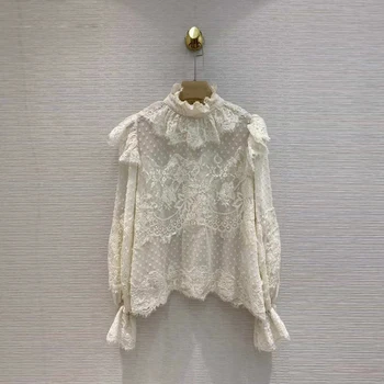 

Women Tops Long Sleeve Patchwork Lace Shirts Fashion Shirt Ladies