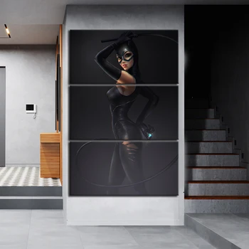 

3 Pieces Catwoman Oil Painting on Canvas Selina Kyle Movie Poster Wall Stickers Room Decor HD Print Artwork