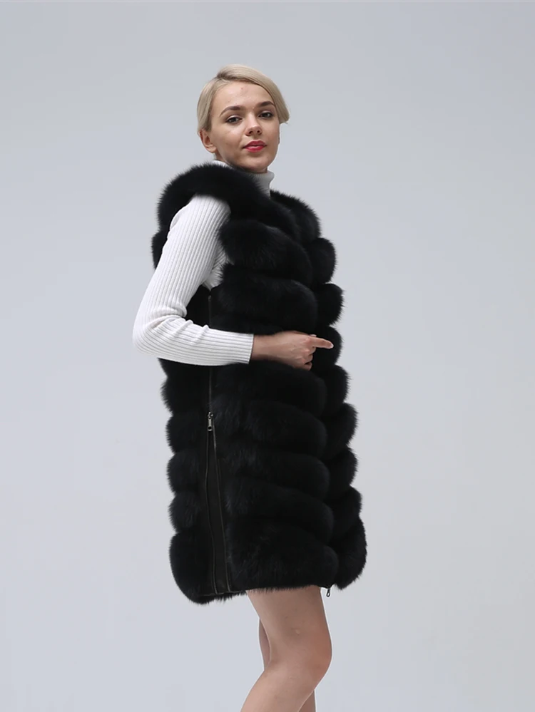 New Fashion Fox Fur Vest Zipper Real Fur Jacket Female Winter Warm Fur Coat High Quality Leather Vest Fur Fox