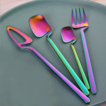 

4pcs/Set Soup Coffee Spoon Fork Ice Cream Desserts Cutlery Stainless Steel Fashionable Appearanc Soup Spoon