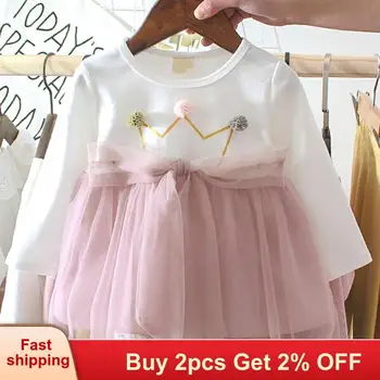 

Baby girl dress Spring Autumn Long Sleeve Tutu Bow Velvet Infants Dress Double Level Vestidos Kids Dress Pink Girls Dresses