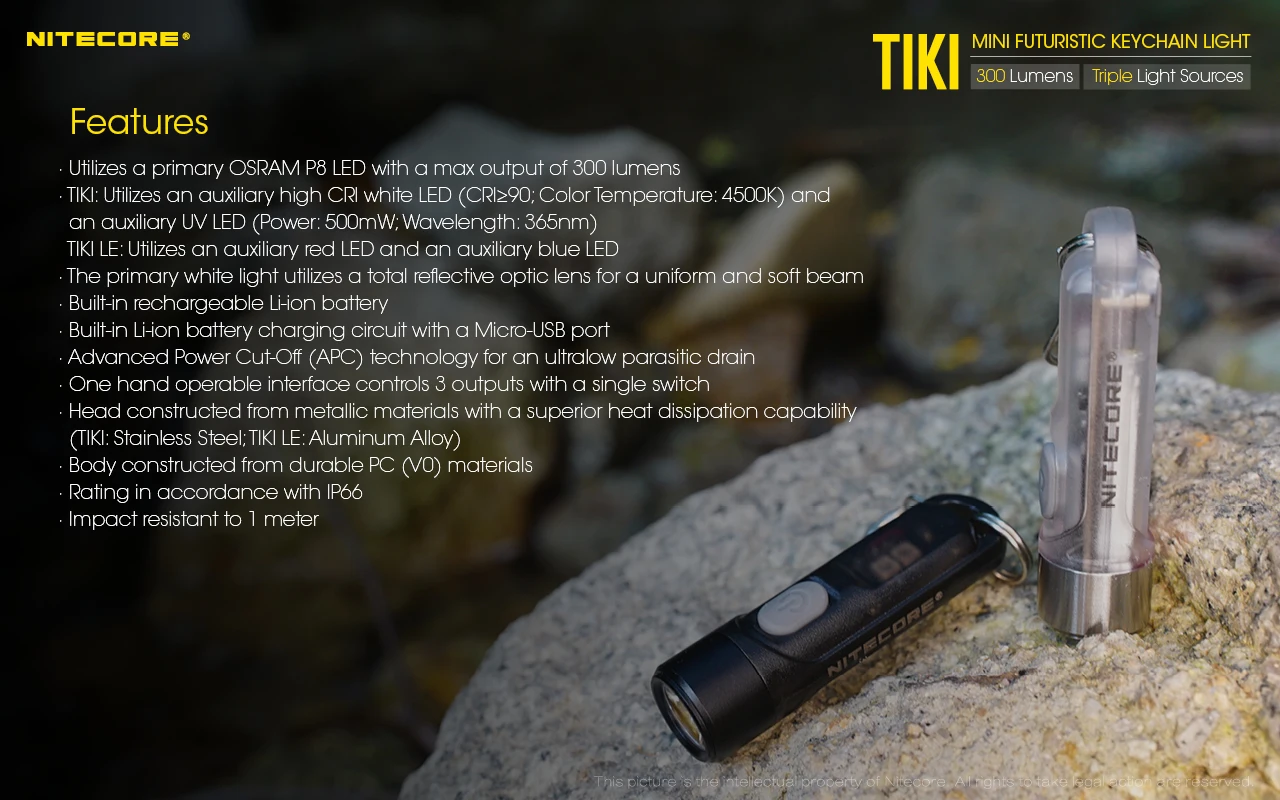 NITECORE TIKI LE 300 люмен Мини футуристический брелок Светильник USB Перезаряжаемый