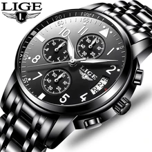 LIGE мужские s часы лучший бренд класса люкс Модные Бизнес Кварцевые часы мужские спортивные все стальные водонепроницаемые черные часы erkek kol saati+ коробка