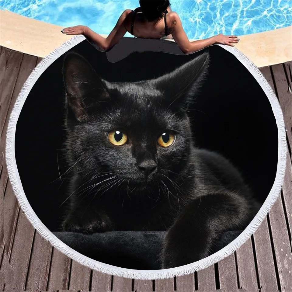 Круглое пляжное 3D полотенце ONGLYP с черной кошкой из микрофибры одеяло банное