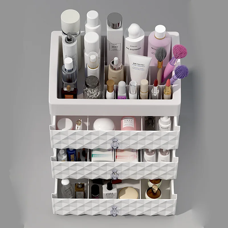 Cosmetics Storage Box Three Layer Drawer Makeup Jewelry Organizer Desktop Lipstick Nail Oil Container Beauty Cosmetic Case