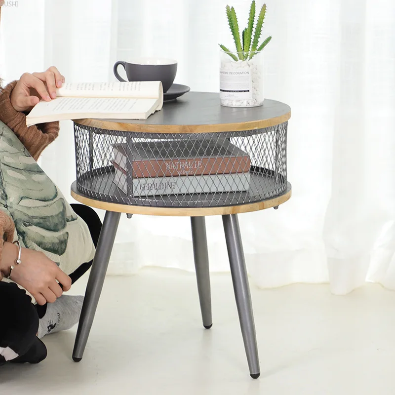 American Country Solid Wood Small Family Coffee Table Office Living
Room Sofa Side Disassembly Gray Storage Small Round Table